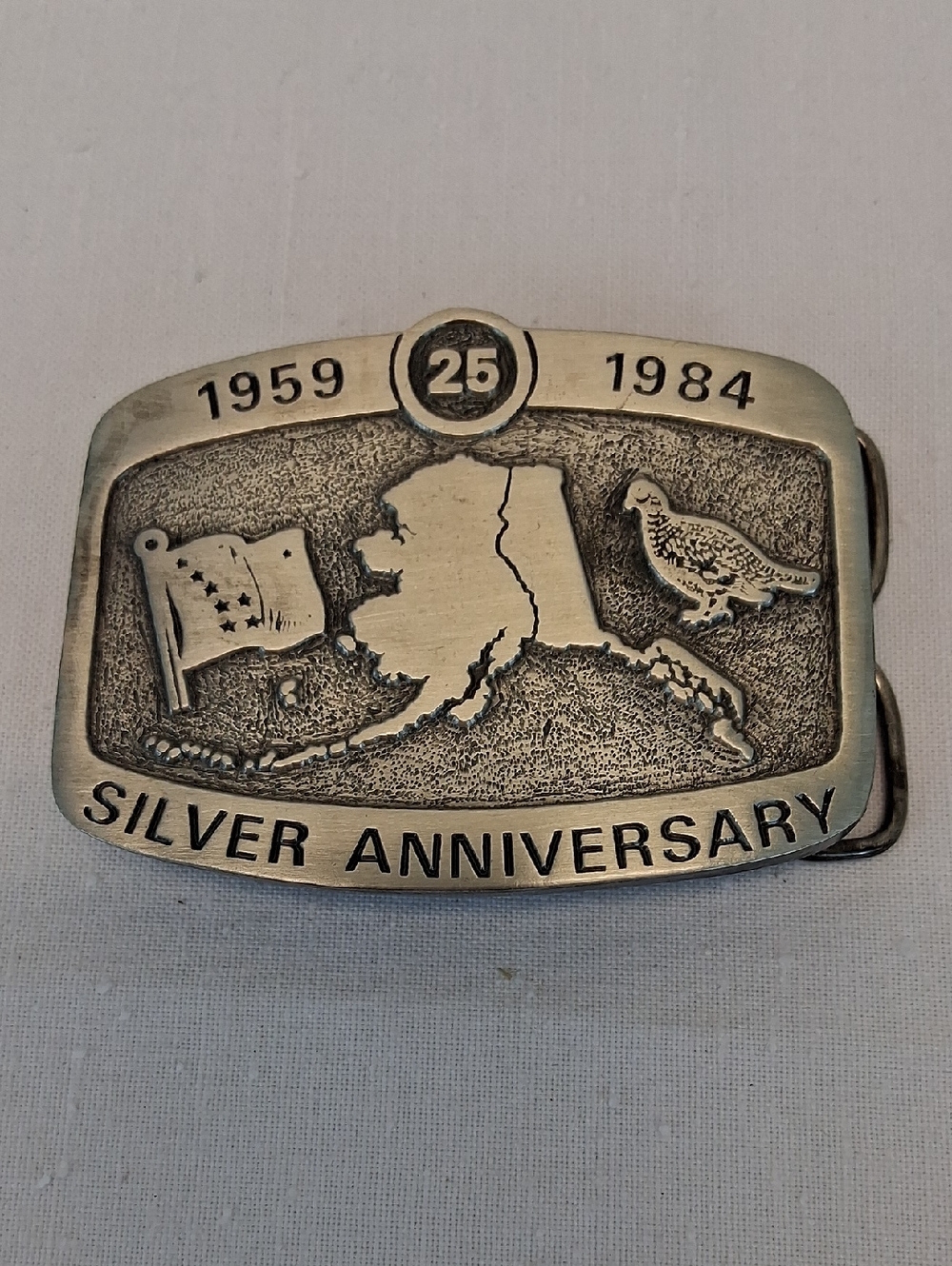 Alaska 25th Silver Anniversary 1959-1984 Eldon Pewter Belt Buckle #1974 VTG GUC